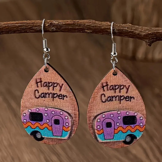 Happy Camper Wooden Earrings